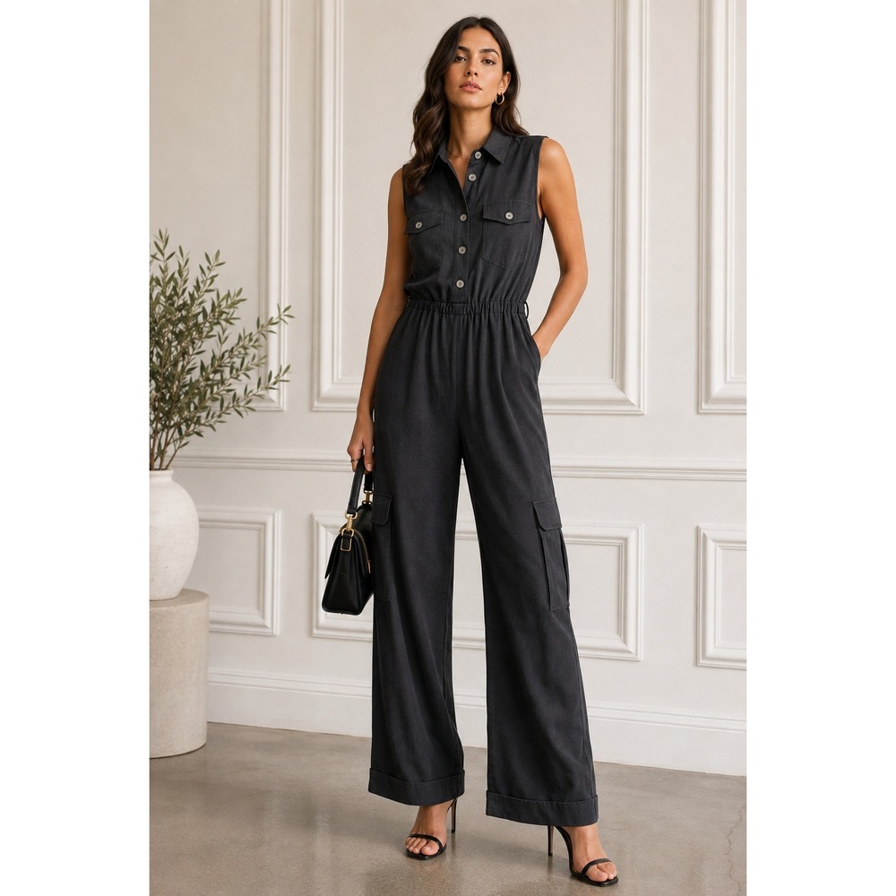 Alice & Olivia Black Utility Sleeveless Jumpsuit (MSRP: $495) Sample Size Small